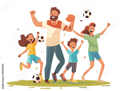  A father cheers from the sidelines as his children participate in a sports game offering unwavering support and encouragement. 