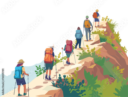  Tourists climb a mountain trail the breathtaking views rewarding their summer adventure and the effort spent reaching the summit. 