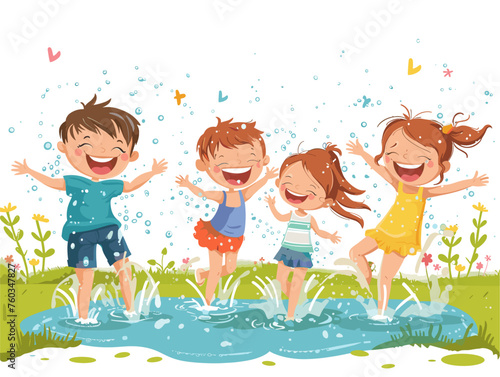  Children splash in a backyard sprinkler their joyful shouts echoing through the summer afternoon as they cool down from the heat. 