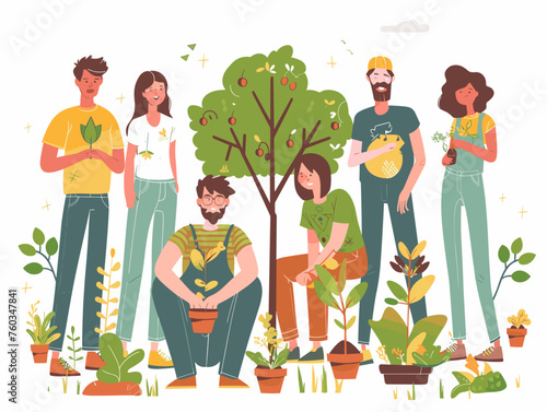  A group of volunteers plant trees in a local park contributing to the beauty and sustainability of the summer environment ensuring shade for future generations. 