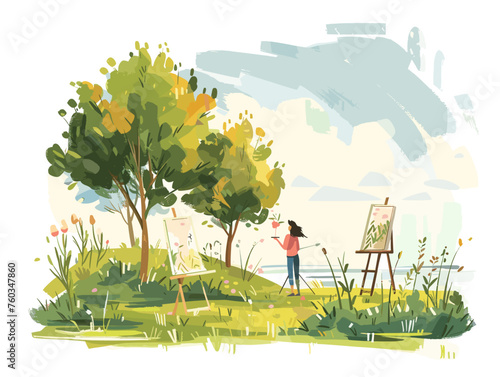  Artists set up their easels outdoors capturing the vibrant summer scenes on canvas preserving the fleeting beauty of the season. 