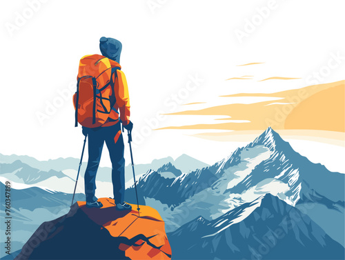  A solo hiker reaches the summit of a mountain the breathtaking panorama rewarding their effort and leaving them in awe. 
