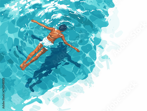  A lone swimmer glides through the crystal-clear water enjoying the tranquility and serenity of the moment. 