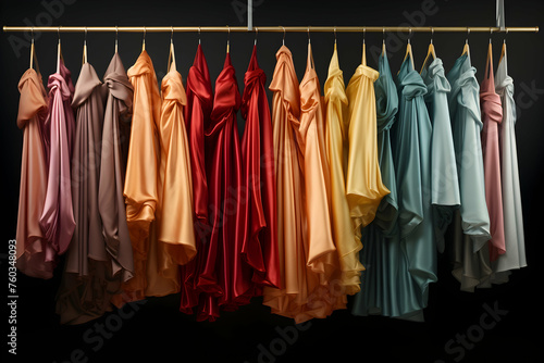 A group of colorful clothes on a rack 