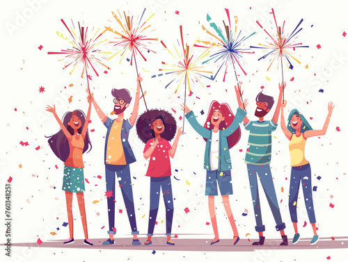  A group of friends set off colorful sparklers in the twilight laughter echoing as they celebrate the holiday together. 