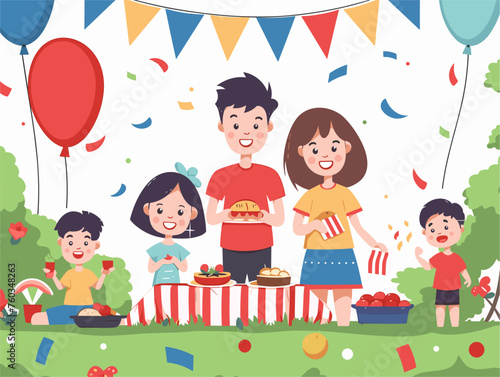  Families attend a local festival filled with food games and activities celebrating the nation's heritage. 