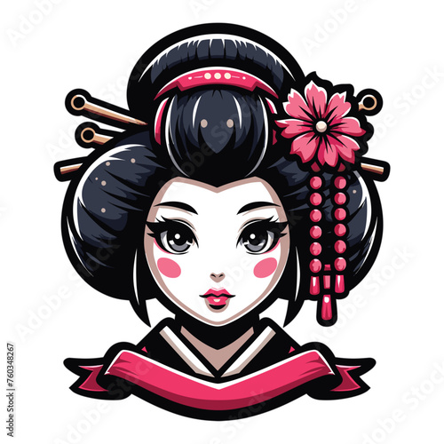 Japanese geisha girl head mascot vector illustration