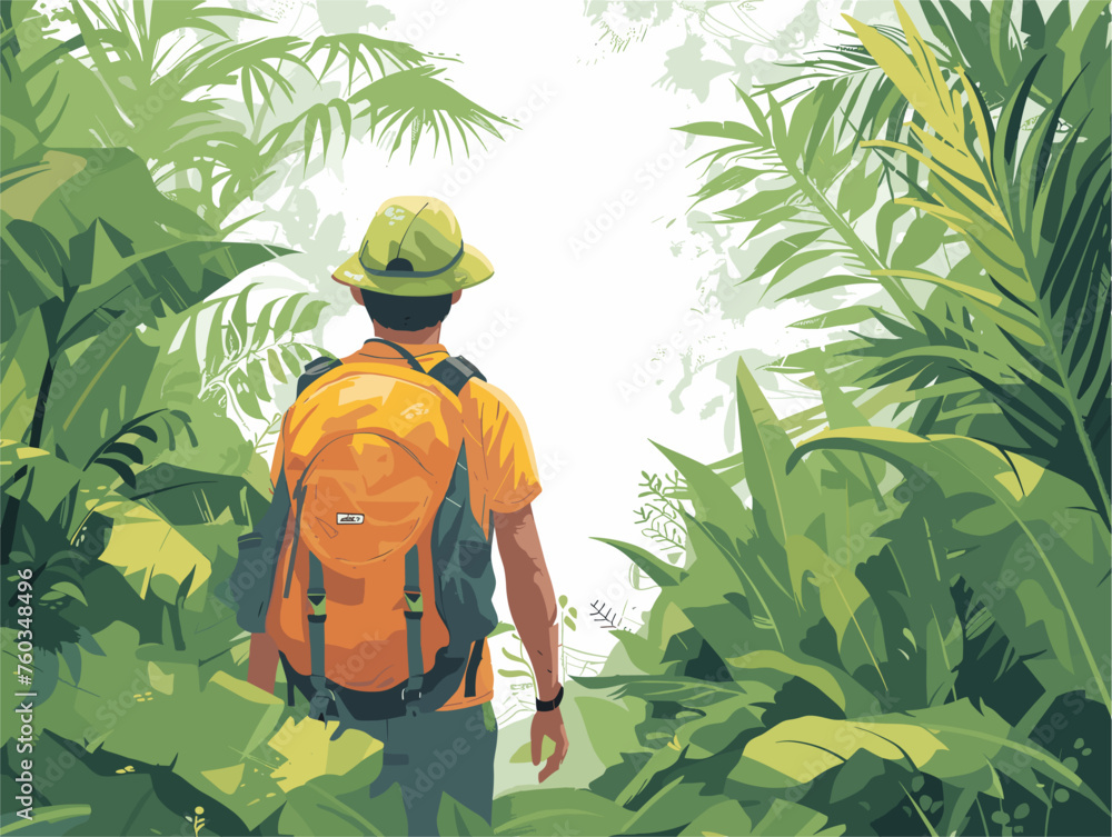  A solo backpacker treks through a dense rainforest the lush greenery and diverse wildlife offering a unique and thrilling adventure. 
