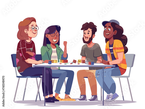  A group of friends gather for a board game night laughter echoing through the room as they strategize compete and enjoy each other's company. 