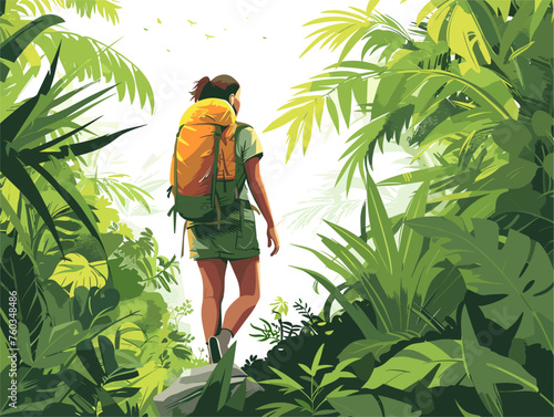  A solo backpacker treks through a dense rainforest the lush greenery and diverse wildlife offering a unique and thrilling adventure. 