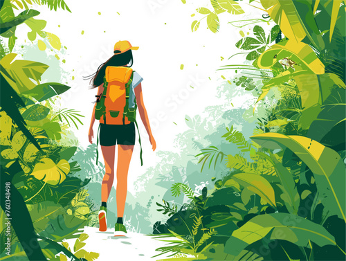  A solo backpacker treks through a dense rainforest the lush greenery and diverse wildlife offering a unique and thrilling adventure. 