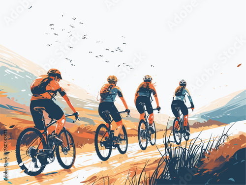  A group of cyclists speeds down a scenic trail the wind whipping through their hair as they relish the freedom of the open road. 