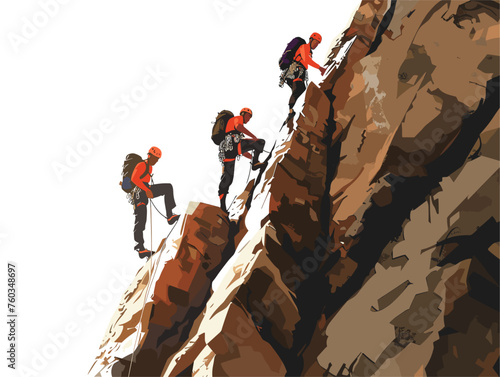  A group of rock climbers scale a challenging cliff face relying on teamwork and trust to reach the top. 