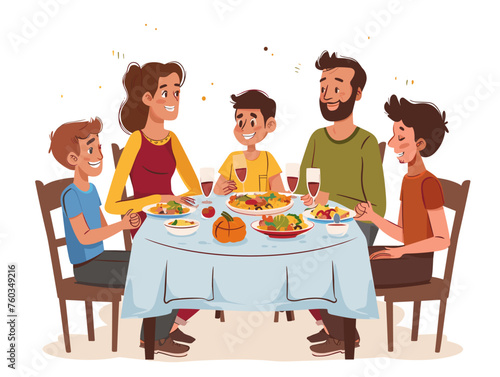  A family gathers around the dinner table sharing stories about their day and connecting with each other over a shared meal. 