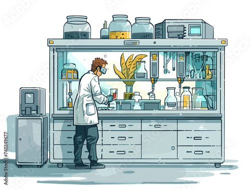 A scientist in a sterile lab observes a bioengineered creature in a containment unit studying its unique characteristics and potential benefits. 