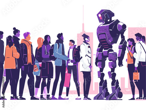  Humans and robots coexist in a bustling metropolis seamlessly collaborating in social and professional settings. 