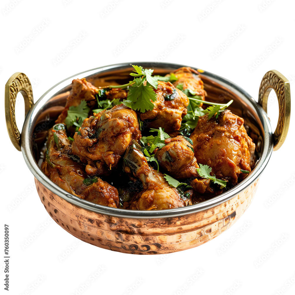 front view of delicious-looking Murg Kali Mirch in a vintage copper kadai, food photography style isolated on a white transparent background front view of delicious-looking Murg Kali Mirch in a vintage copper kadai, food photography style isolated on a white transparent background