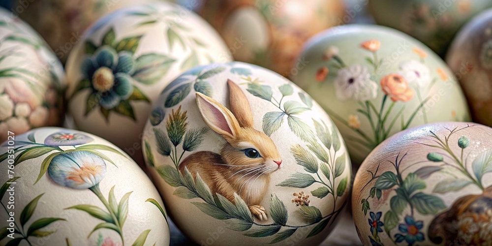 Close up easter egg, beautifully painted in floral motifs Close up easter egg, beautifully painted in floral motifs