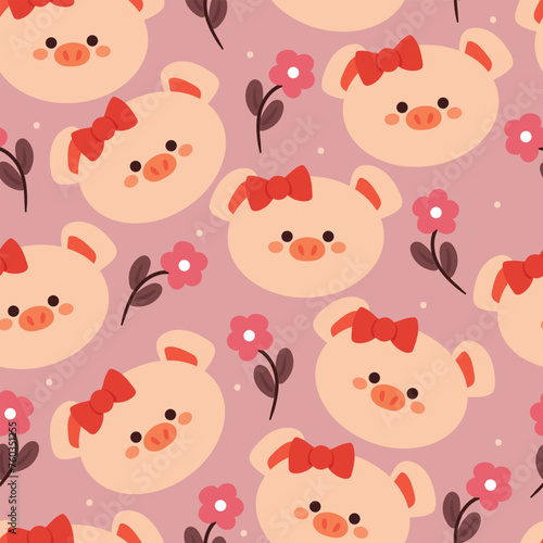 Wallpaper Mural seamless pattern cartoon pig and flower. cute animal wallpaper for textile, gift wrap paper Torontodigital.ca