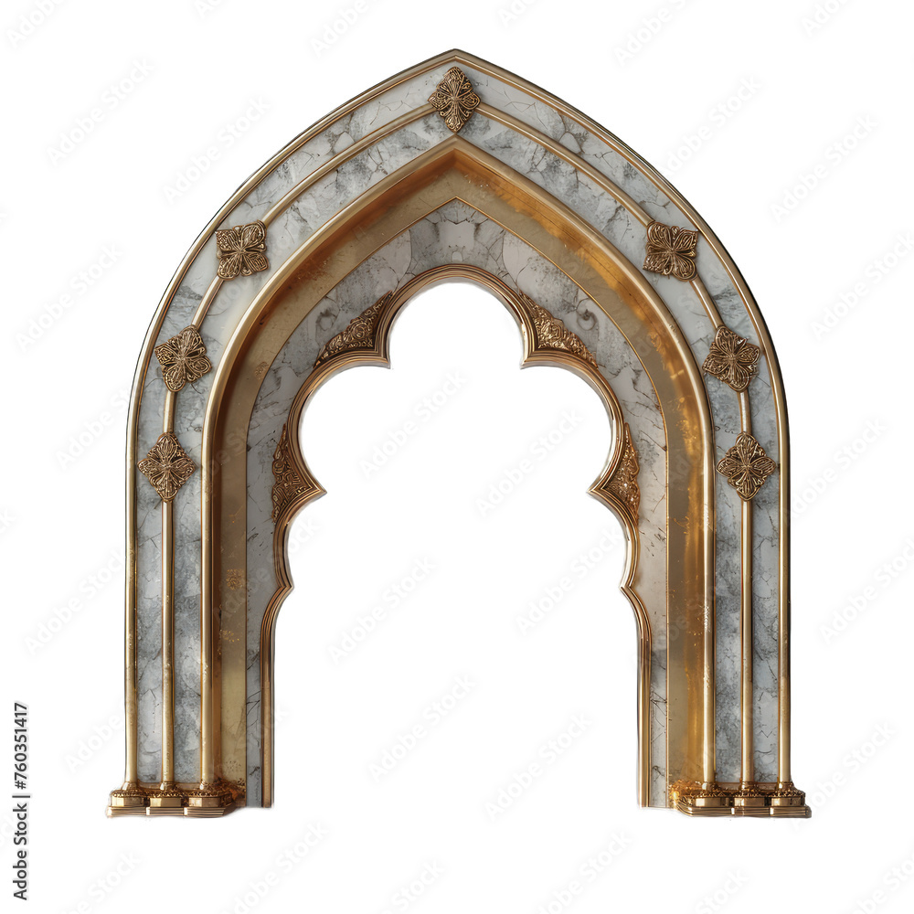 Fototapeta premium Golden Arch Doorway for Islamic Architecture, 3D Render