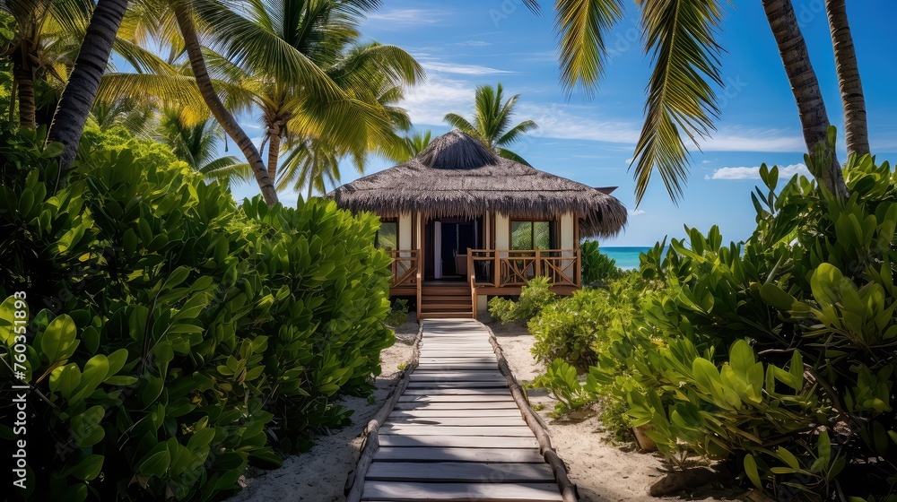 sun beach bungalow building illustration surf palm, relaxation vacation, tropical sea sun beach bungalow building