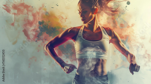 fashion sports wear doing exercise. mixed media