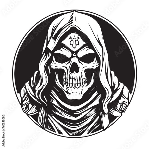 Sleek Black and White Art of Death Dealer Character