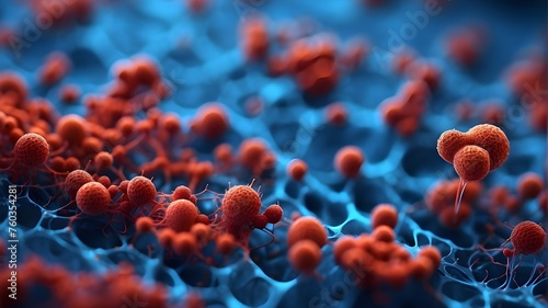 Close-up of a Vibrant Purple and Blue Substance, Bacteria and Cells Under Microscope in the Laboratory, Coronavirus Close-Up View, and Medical Image of Cancer Cells Spreading in the Human Body  photo