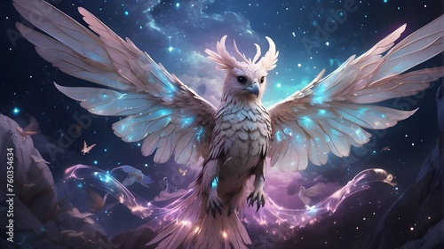 lovely phoenix with colors ranging from spectrum to Sweet tiny bluebird. adorable birds and animals. Sign of the spring. Good fortune, owl. glow and bokeh, nature, silhouette, cartoon, bird, dove,