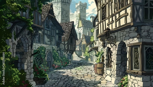 a medieval street scene photo