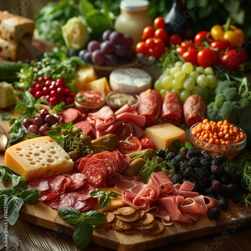 background of cold cuts and vegetables