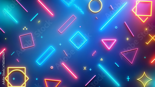 Abstract background, mathematical symbols, glowing like neon lights, on a blue background.