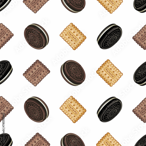 Sweet biscuit. White seamless pattern.