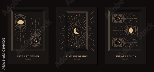 Celestial design cards, Celestial magic mystical and esoteric cards, Posters Modern Line Art Vector Illustration