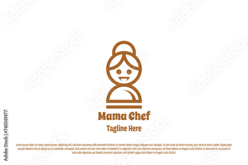 Chef mother logo icon. Line silhouette of mother mom woman food cook kitchen cafe fast food restaurant. Illustration of mother symbol design menu delicious recipe diet abstract cuisine eat eatery.