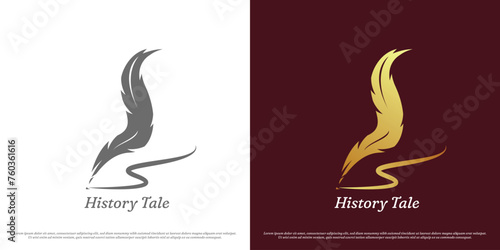 Ink pen quill icon logo. Silhouette simple minimal minimalist pen pencil stationery brush traditional old vintage medieval royal kingdom. Classy luxury gradient emperor aristocrat guild symbol design.