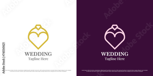 Love wedding logo icon. Gem shapes, diamond jewelry treasures couples heart dating marriage. Simple abstract beauty fashion gemstone minimal minimalist elegant luxury illustration design symbol.
