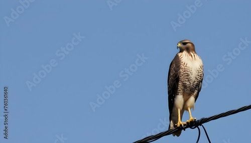 A Hawk Perched On A Telephone Wire Keeping Watch