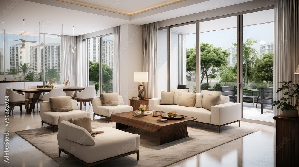 Fototapeta premium pool villa condominium building illustration gym concierge, rooftop penthouse, view designer pool villa condominium building