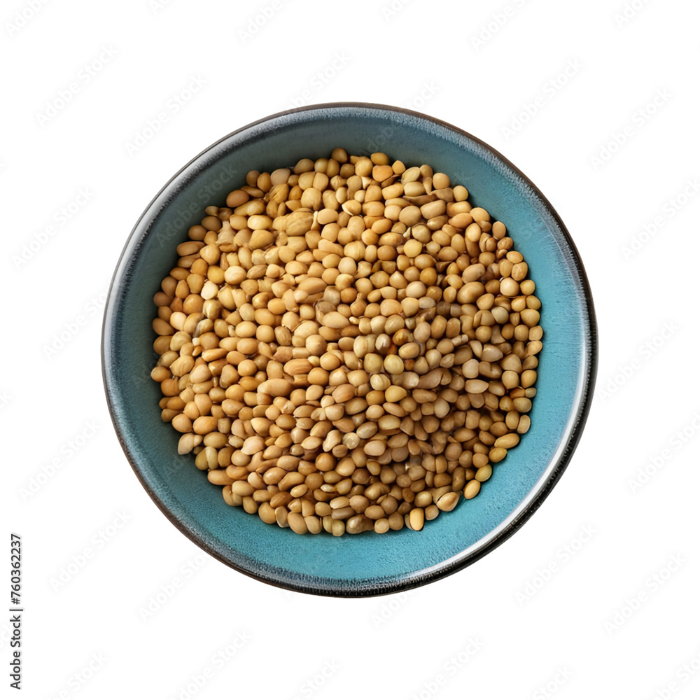 Coriander seeds in a bowl on transparent background
