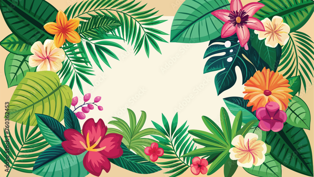 Tropical background with flowers and palm leaves. Vector Tropical background with flowers and palm leaves. Vector
