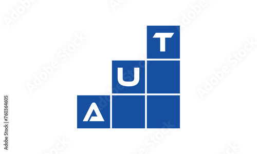 AUT initial letter financial logo design vector template. economics, growth, meter, range, profit, loan, graph, finance, benefits, economic, increase, arrow up, grade, grew up, topper, company, scale