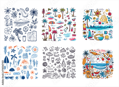 Summer vector elements  Vector Illustrations for Summer  Line Art Graphics for Summer  Beach-Themed Vector Elements  Summer Line Art Vectors  