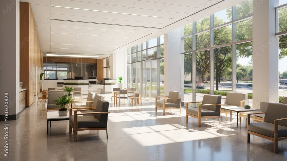 modern interior hospital building illustration spacious bright, welcoming efficient, organized clinical modern interior hospital building