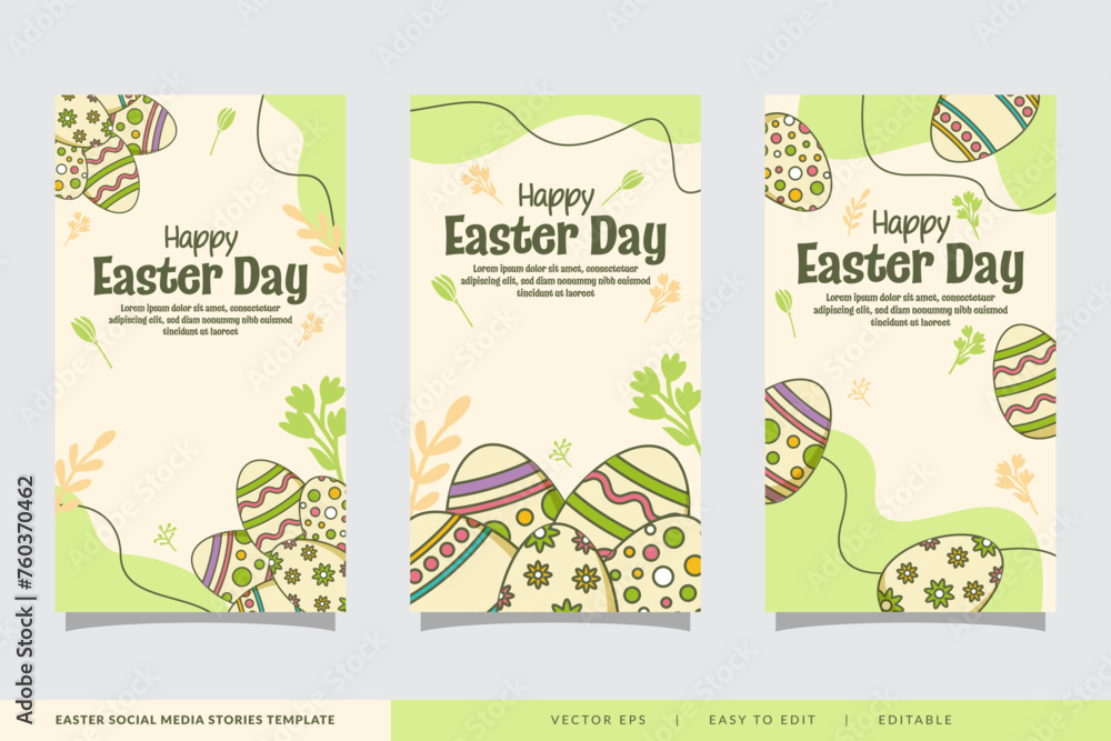 easter day social media stories collection for promotion set in doodle style