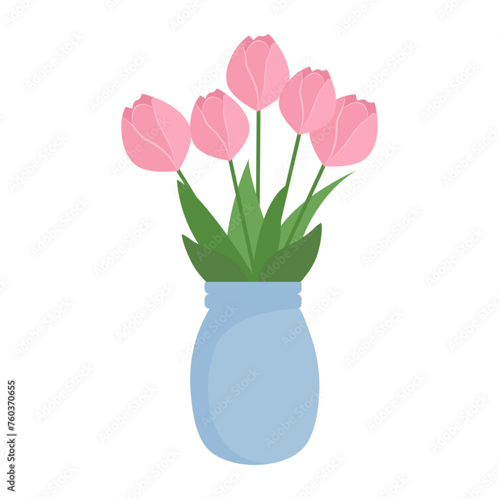 A bouquet of tulips in a vase.Spring flowers. Vector illustration isolated A bouquet of tulips in a vase.Spring flowers. Vector illustration isolated