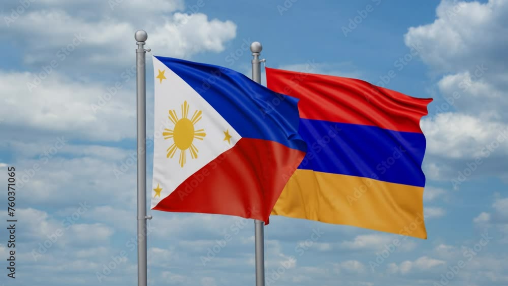 Armenia and Philippines two flags waving together, looped video, two country cooperation concept Armenia and Philippines two flags waving together, looped video, two country cooperation concept