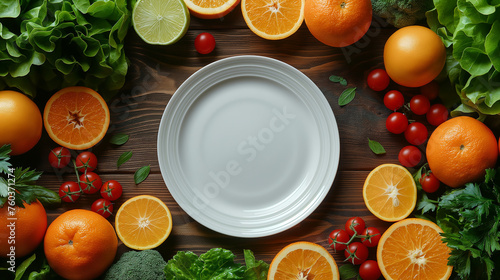 緑黄色野菜とフルーツと皿 photo