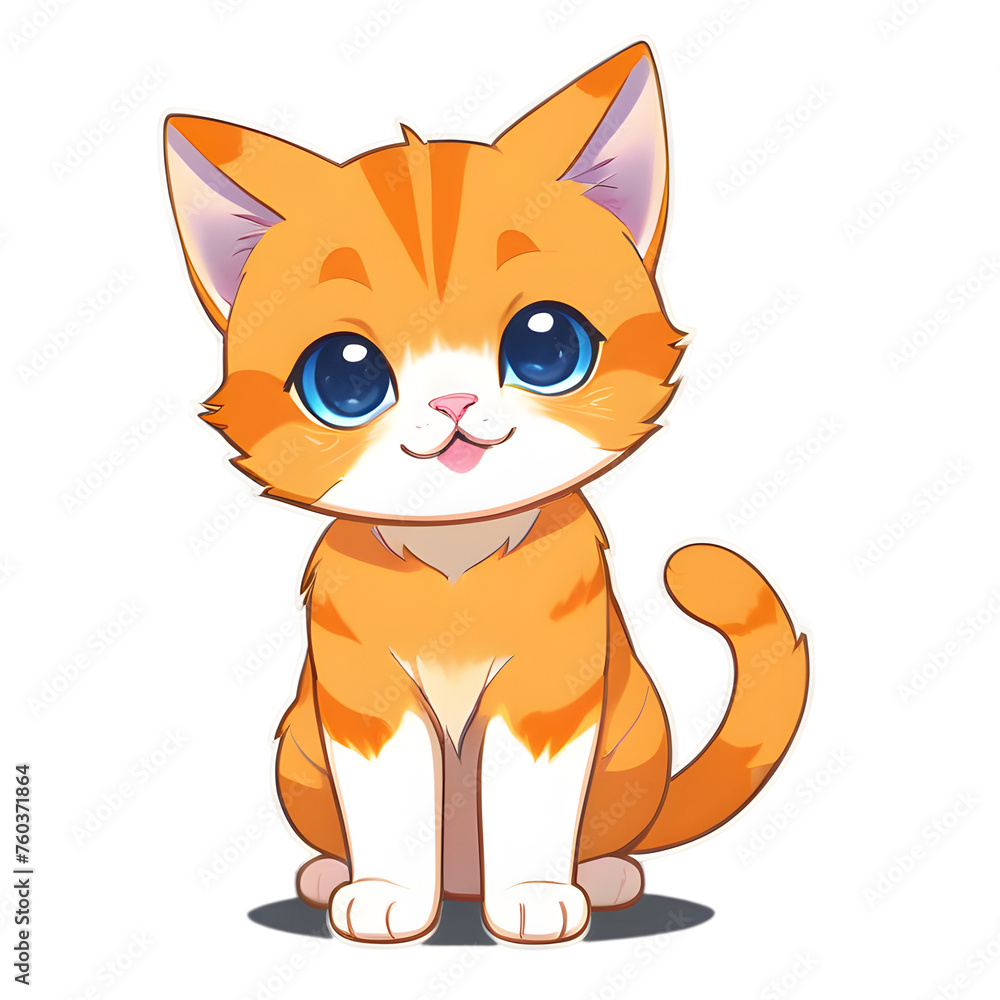 Sticker Smiling Cartoon Cat Illustration, Cat Transparency Sticker Smiling Cartoon Cat Illustration, Cat Transparency