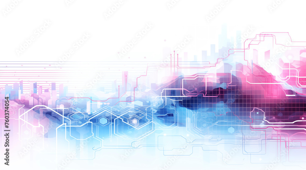 Obraz premium Abstract vector waves and a technology background with a digital circuit board, a futuristic web design template for a business presentation